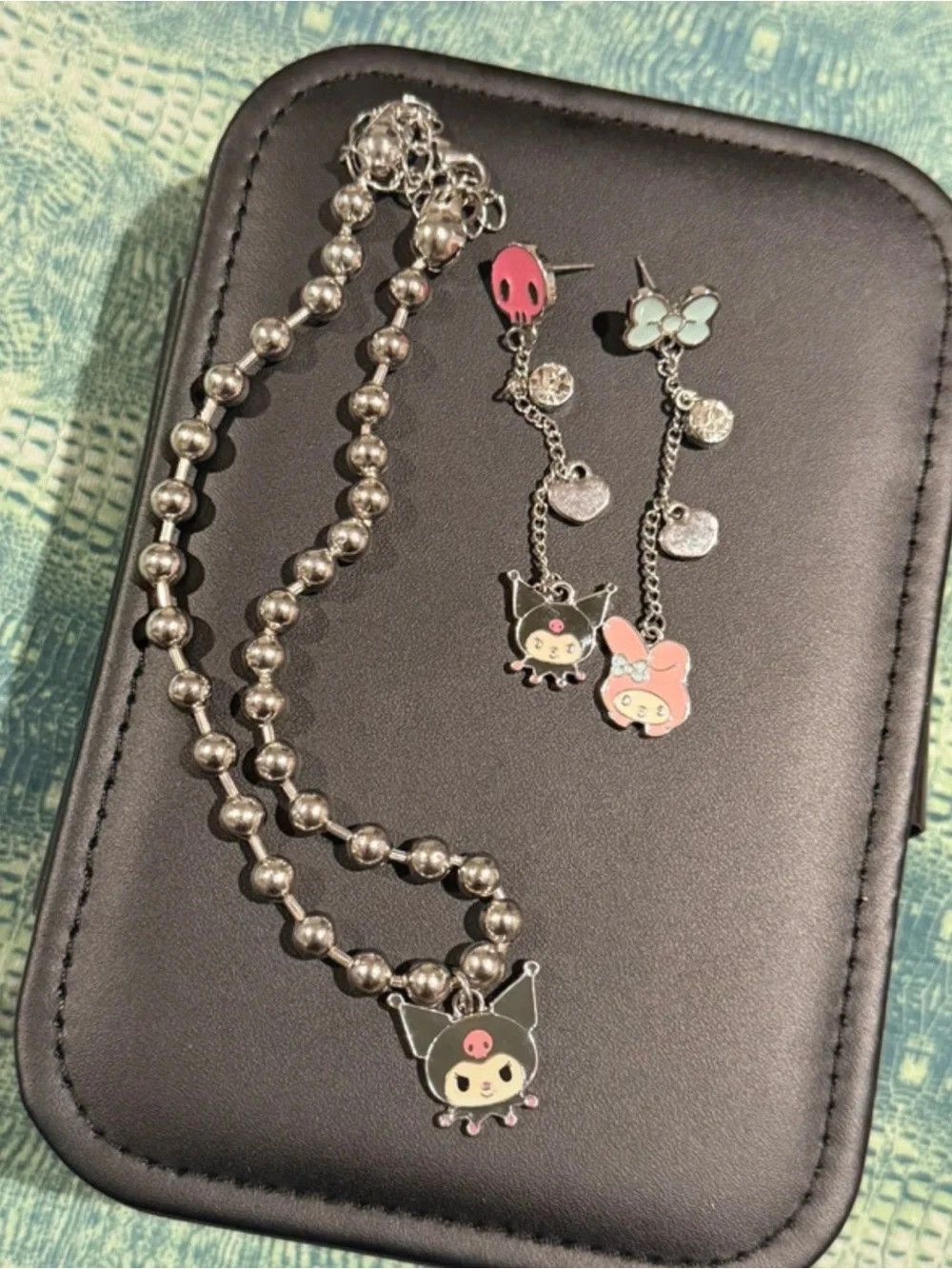 Sanrio Kuromi Pink & Black Kids Necklace and Earrings Set